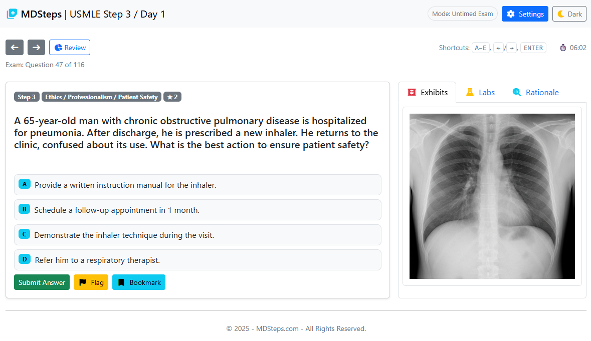 Screenshot of USMLE question bank interface