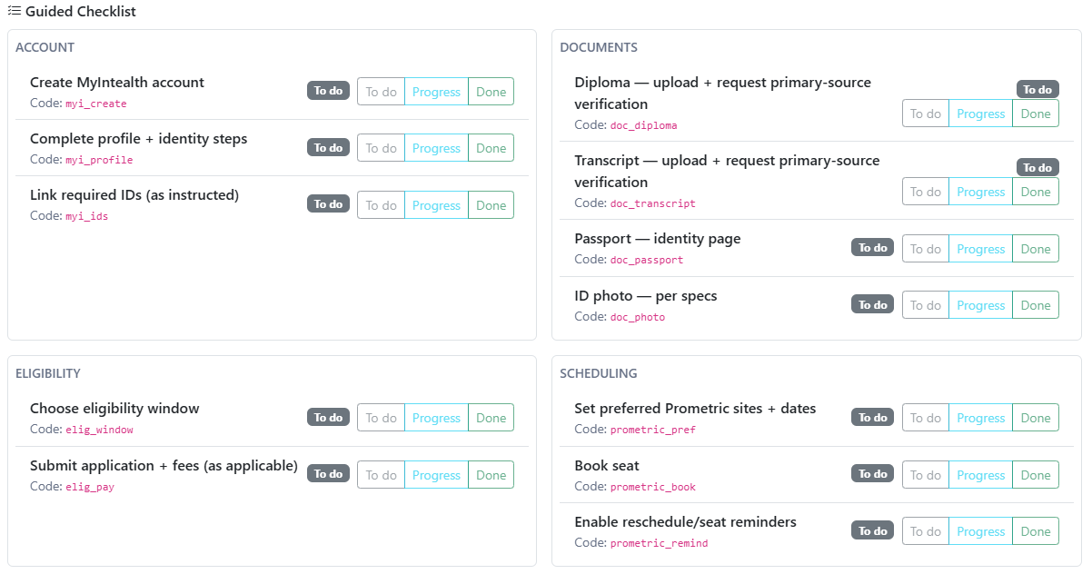 MyIntealth and scheduling checklist preview