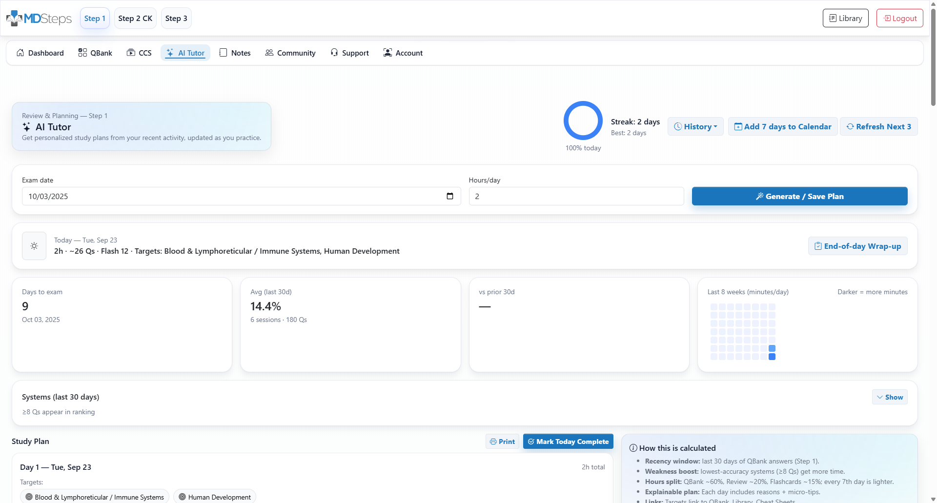 AI study plan generator for Step 2 with rotation sync