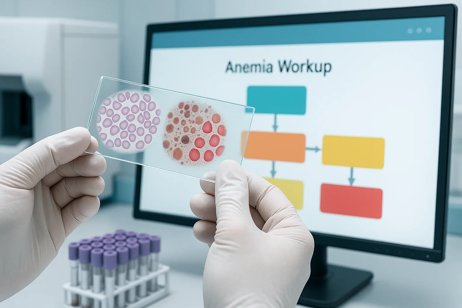 Anemia Workup Algorithm for USMLE: Distinguishing Iron Deficiency, ACD, and Hemolysis.