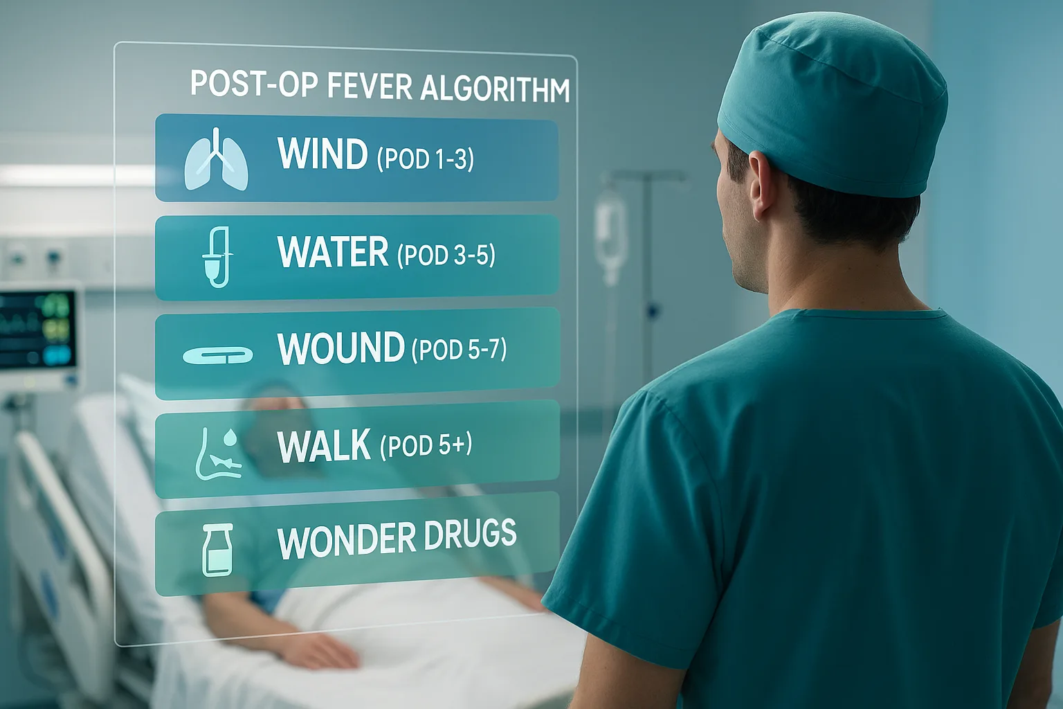 Post‑Op Fever Algorithm: Wind, Water, Wound, Walk, Wonder Drugs for Step 2 CK